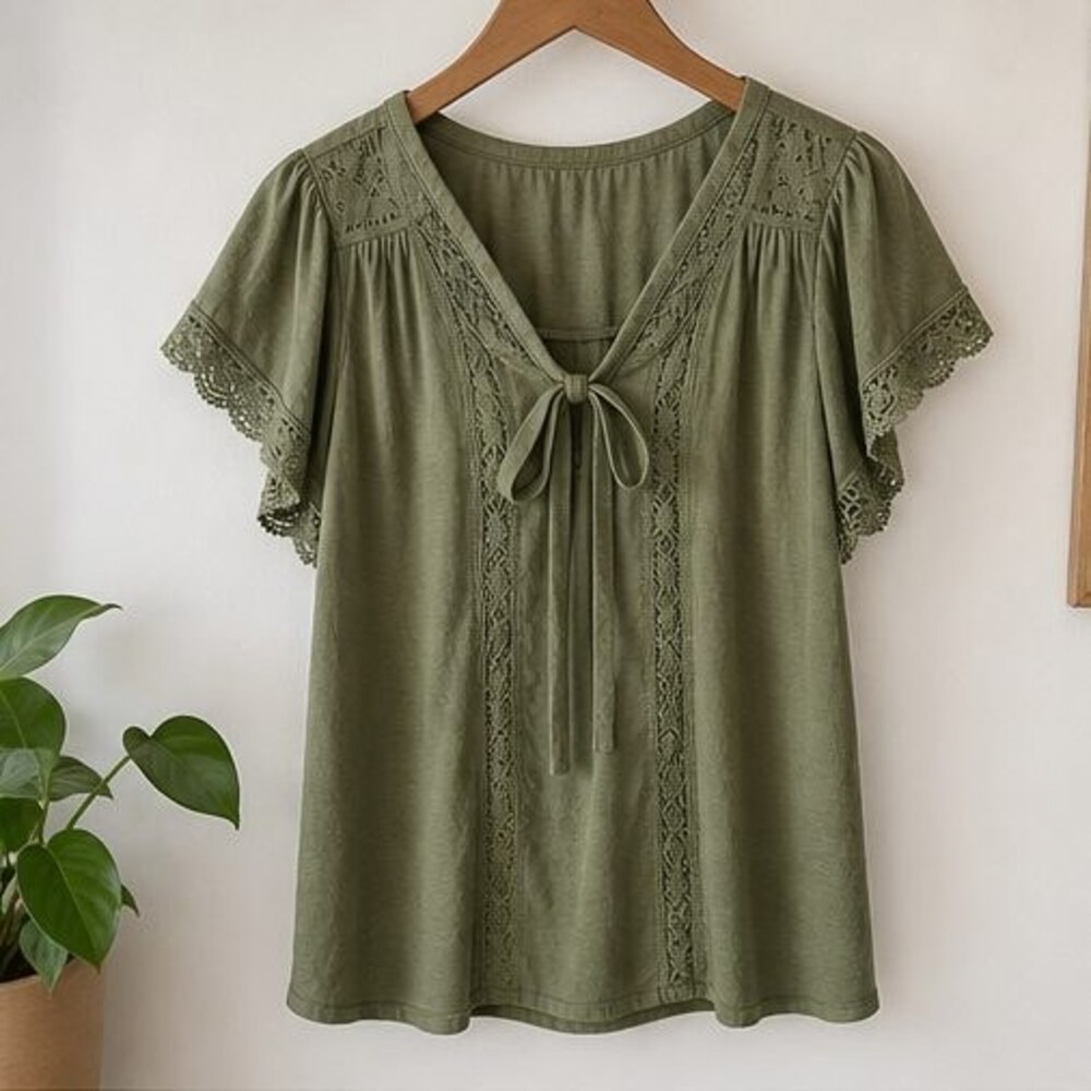 Olive Lace Trim Top